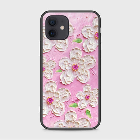 iPhone 12 Mini Cover - Floral Series - Design 5 - Pink & White - HQ Ultra Shine Premium Infinity Glass Soft Silicon Borders Case