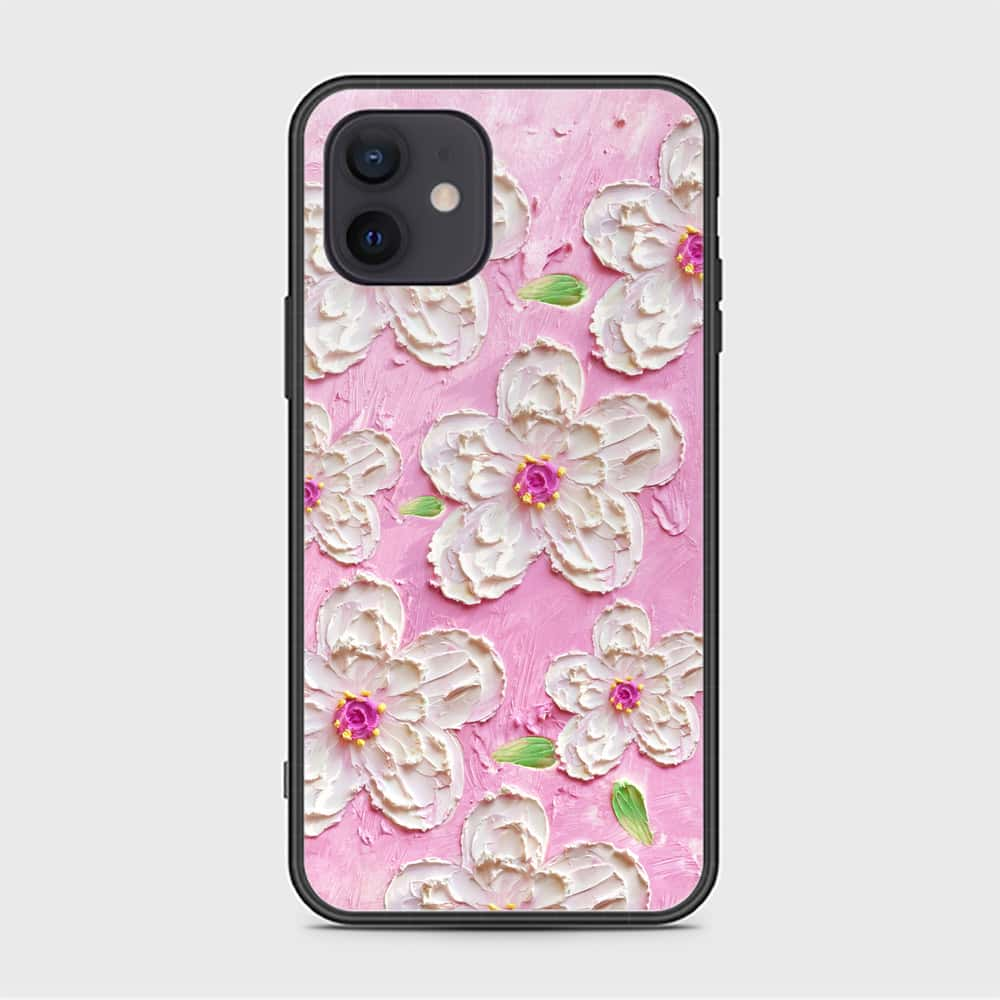 iPhone 12 Cover - Floral Series - Design 5 - Pink & White - HQ Ultra Shine Premium Infinity Glass Soft Silicon Borders Case