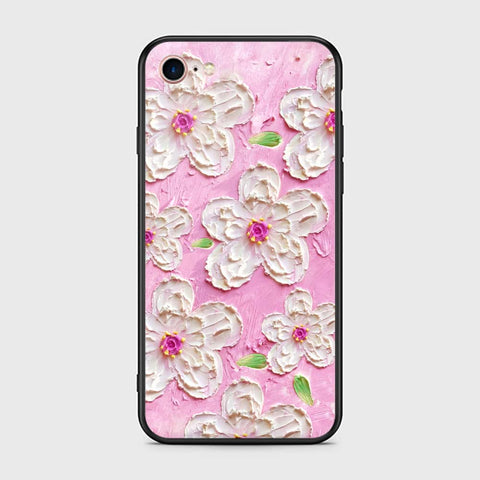 iPhone 8 / 7 Cover - Floral Series - Design 5 - Pink & White - HQ Ultra Shine Premium Infinity Glass Soft Silicon Borders Case