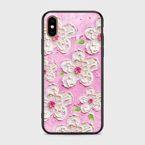 iPhone XS Max Cover - Floral Series - Design 5 - Pink & White - HQ Ultra Shine Premium Infinity Glass Soft Silicon Borders Case