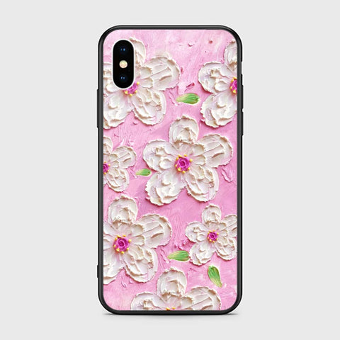 iPhone XS / X Cover - Floral Series - Design 5 - Pink & White - HQ Ultra Shine Premium Infinity Glass Soft Silicon Borders Case