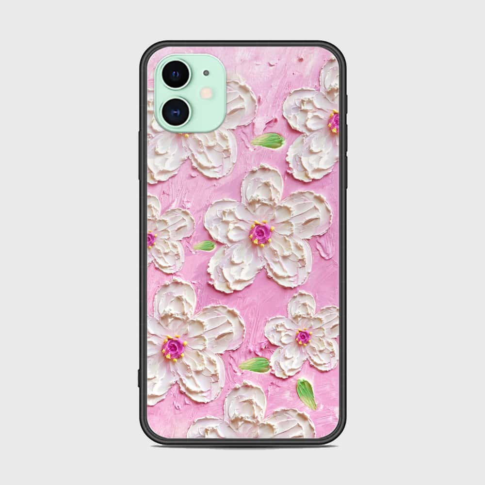 iPhone 11 Cover - Floral Series - Design 5 - Pink & White - HQ Ultra Shine Premium Infinity Glass Soft Silicon Borders Case