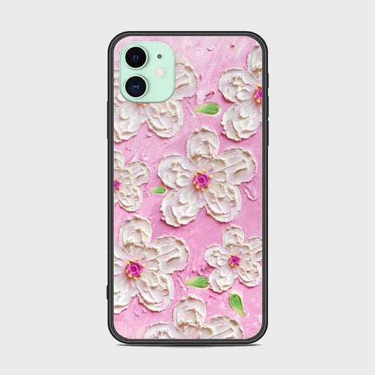 iPhone 11 Cover - Floral Series - Design 5 - Pink & White - HQ Ultra Shine Premium Infinity Glass Soft Silicon Borders Case