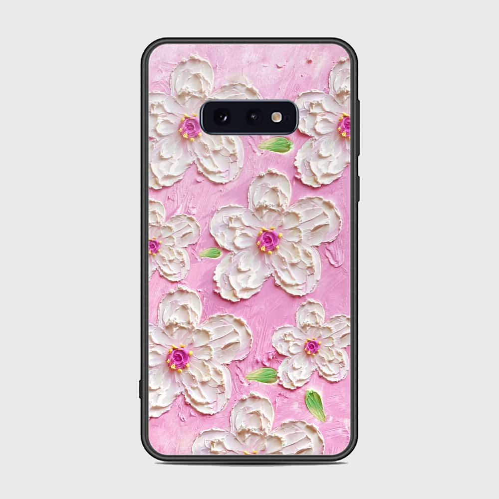 Samsung Galaxy S10e Cover - Floral Series - Design 5 - Pink & White - HQ Ultra Shine Premium Infinity Glass Soft Silicon Borders Case