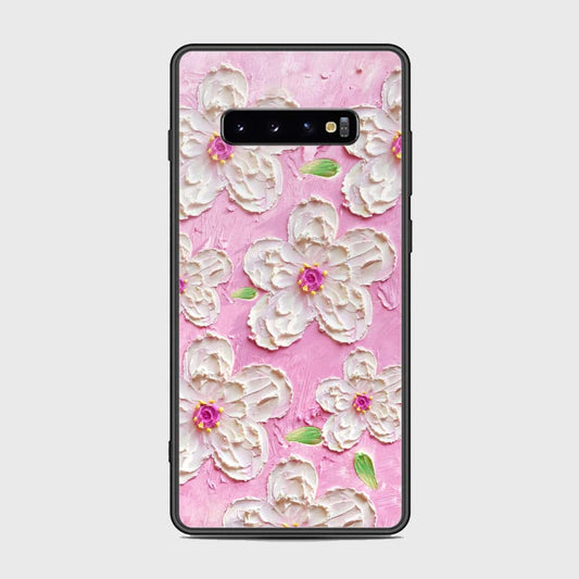 Samsung Galaxy S10 Plus Cover - Floral Series - Design 5 - Pink & White - HQ Ultra Shine Premium Infinity Glass Soft Silicon Borders Case