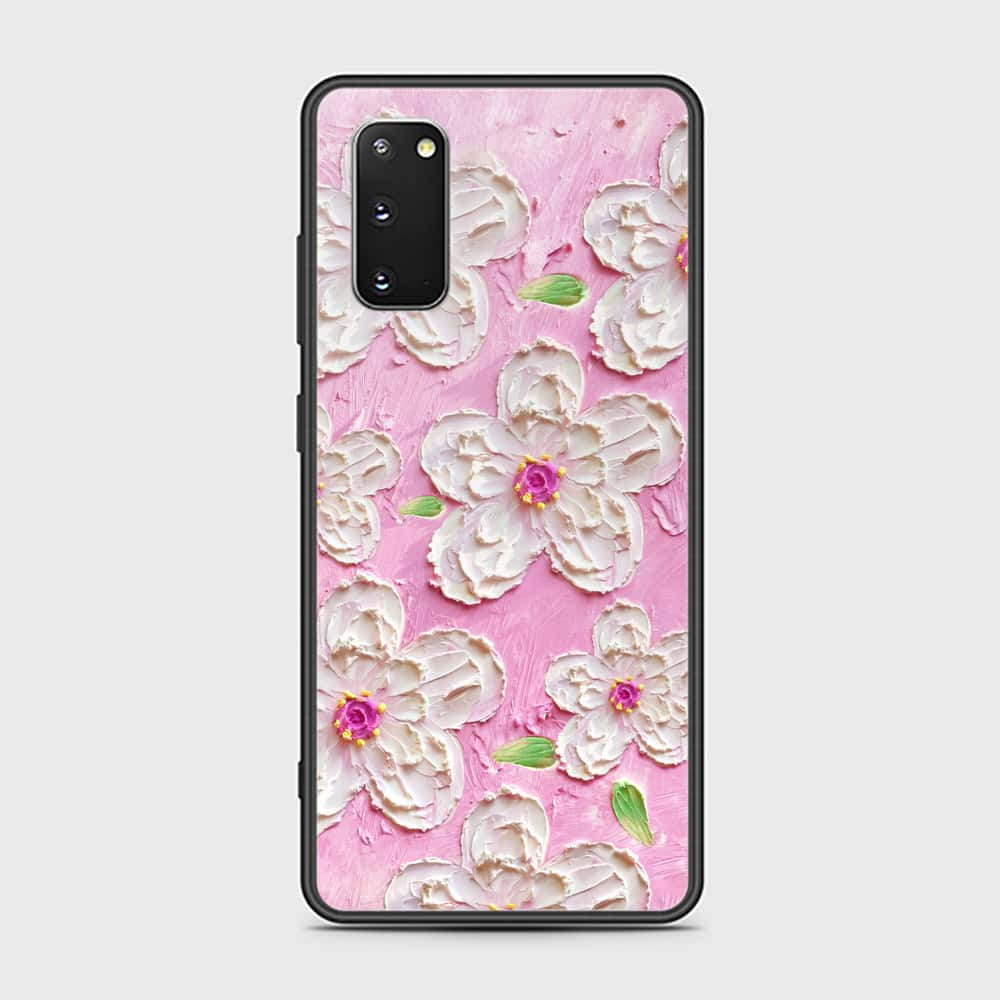 Samsung Galaxy S20 Cover - Floral Series - Design 5 - Pink & White - HQ Ultra Shine Premium Infinity Glass Soft Silicon Borders Case