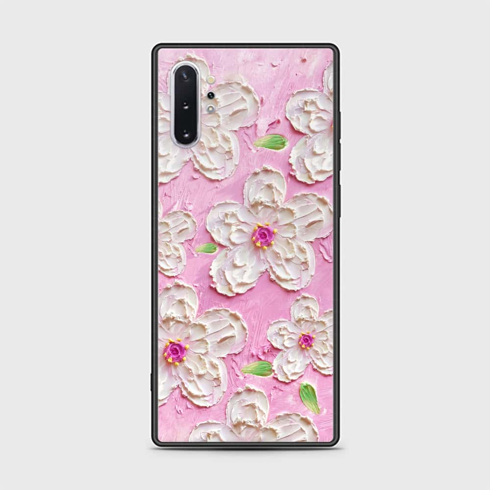 Samsung Galaxy Note 10 Plus Cover - Floral Series - Design 5 - Pink & White - HQ Ultra Shine Premium Infinity Glass Soft Silicon Borders Case