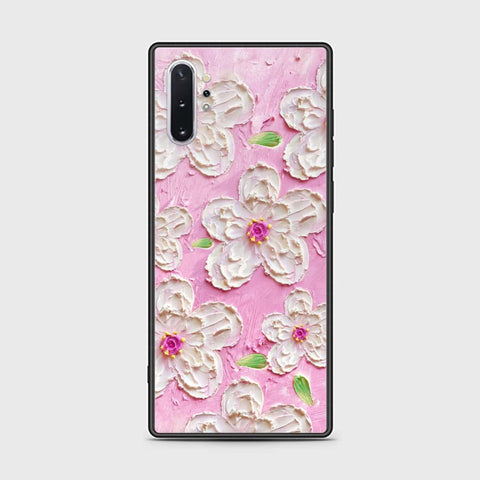 Samsung Galaxy Note 10 Plus Cover - Floral Series - Design 5 - Pink & White - HQ Ultra Shine Premium Infinity Glass Soft Silicon Borders Case