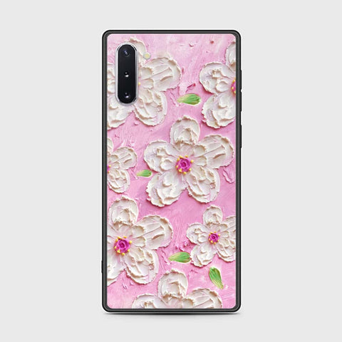 Samsung Galaxy Note 10  Cover - Floral Series - Design 5 - Pink & White - HQ Ultra Shine Premium Infinity Glass Soft Silicon Borders Case