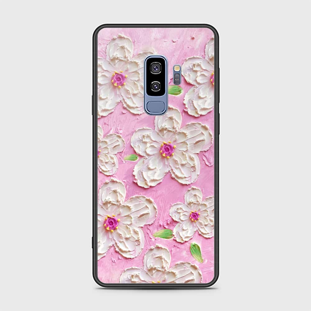 Samsung Galaxy S9 Plus Cover - Floral Series - Design 5 - Pink & White - HQ Ultra Shine Premium Infinity Glass Soft Silicon Borders Case