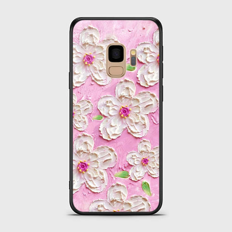 Samsung Galaxy S9 Cover - Floral Series - Design 5 - Pink & White - HQ Ultra Shine Premium Infinity Glass Soft Silicon Borders Case