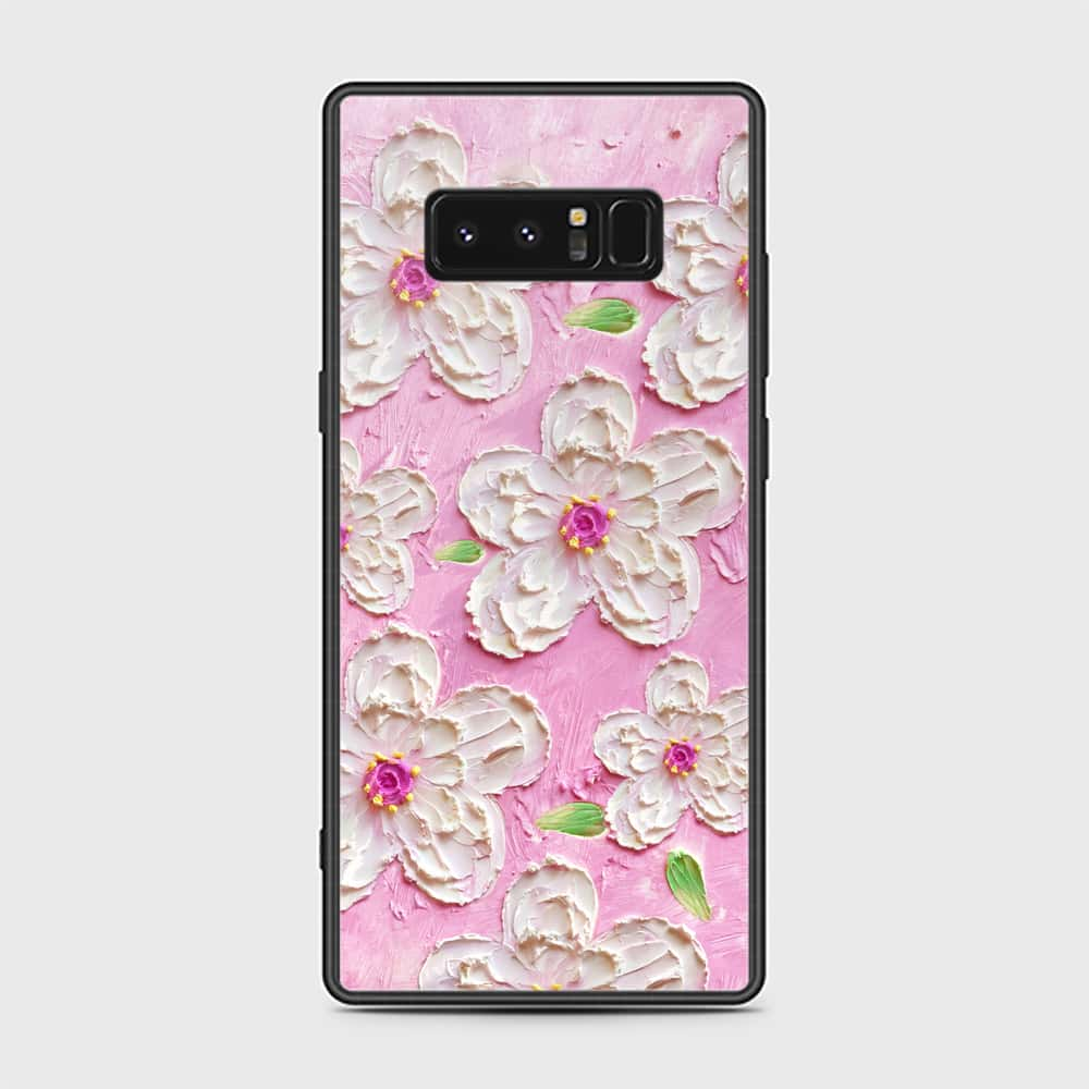 Samsung Galaxy Note 8 Cover - Floral Series - Design 5 - Pink & White - HQ Ultra Shine Premium Infinity Glass Soft Silicon Borders Case