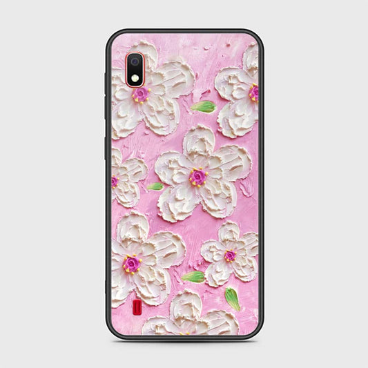 Samsung Galaxy A10 Cover - Floral Series - Design 5 - Pink & White - HQ Ultra Shine Premium Infinity Glass Soft Silicon Borders Case