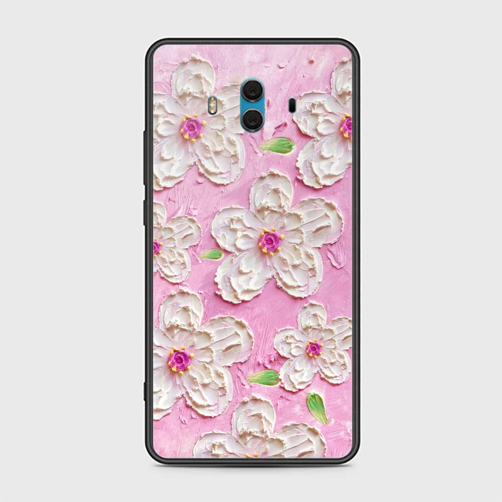 Huawei Mate 10 Cover - Floral Series - Design 5 - Pink & White - HQ Ultra Shine Premium Infinity Glass Soft Silicon Borders Case