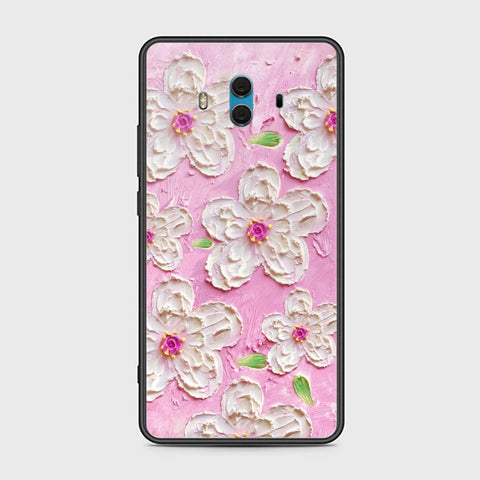 Huawei Mate 10 Cover - Floral Series - Design 5 - Pink & White - HQ Ultra Shine Premium Infinity Glass Soft Silicon Borders Case