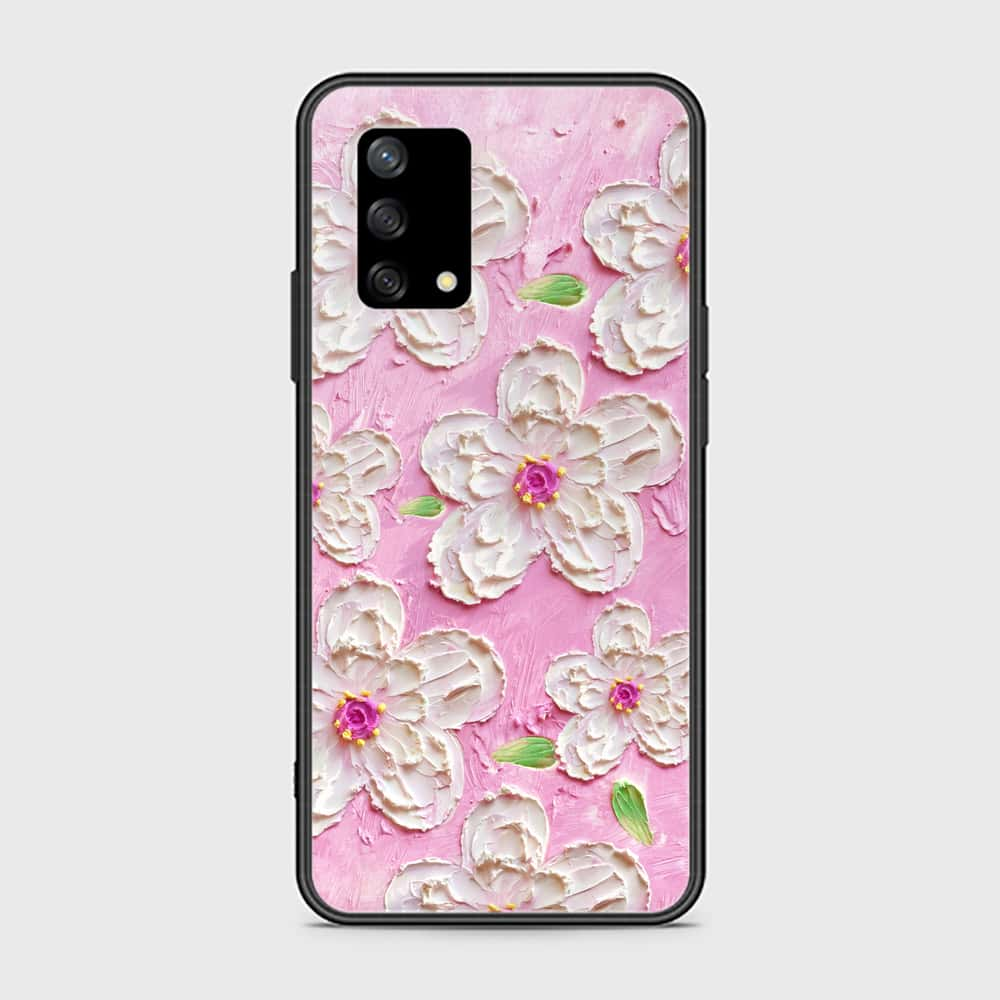 Oppo A74 Cover - Floral Series - Design 5 - Pink & White - HQ Ultra Shine Premium Infinity Glass Soft Silicon Borders Case