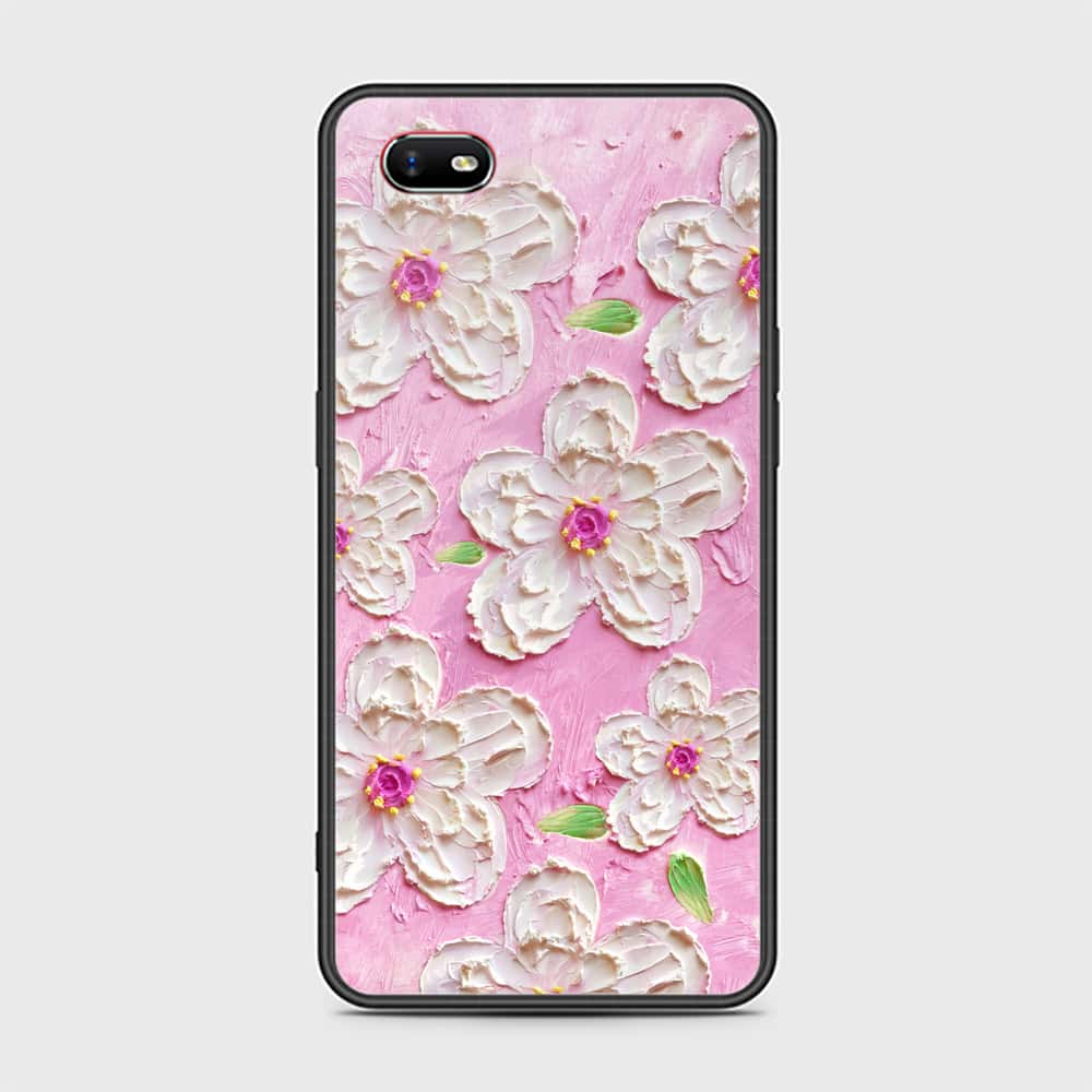 Oppo A1k Cover - Floral Series - Design 5 - Pink & White - HQ Ultra Shine Premium Infinity Glass Soft Silicon Borders Case