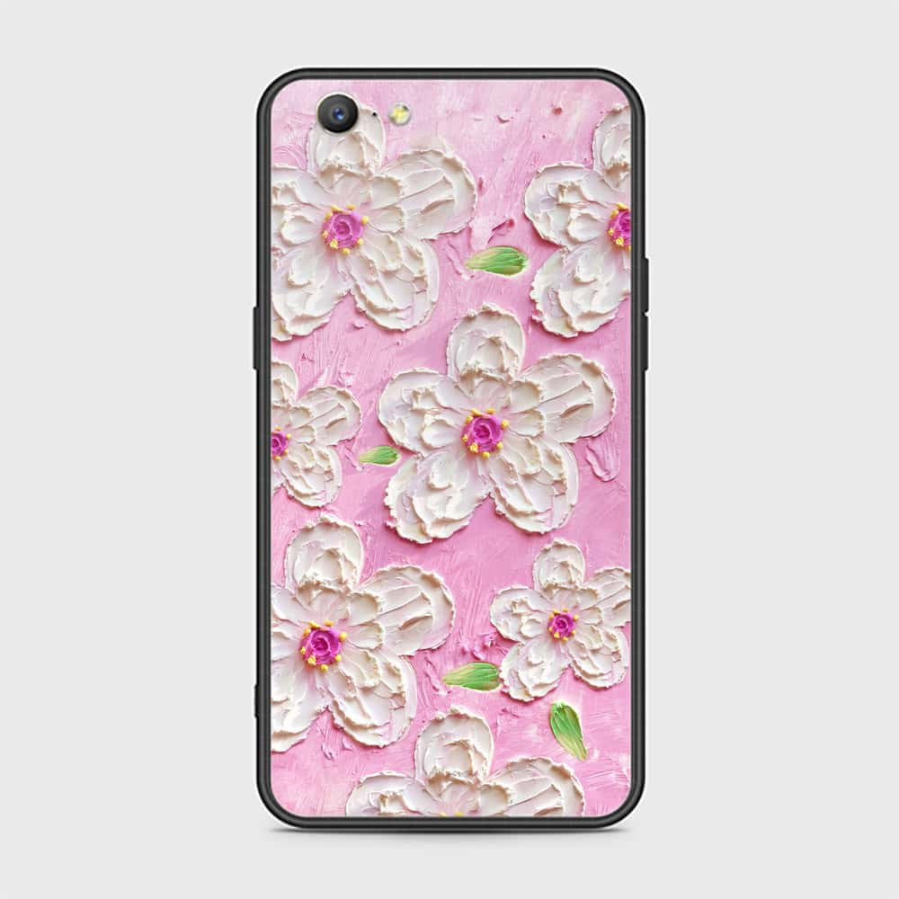 Oppo A57 Cover - Floral Series - Design 5 - Pink & White - HQ Ultra Shine Premium Infinity Glass Soft Silicon Borders Case