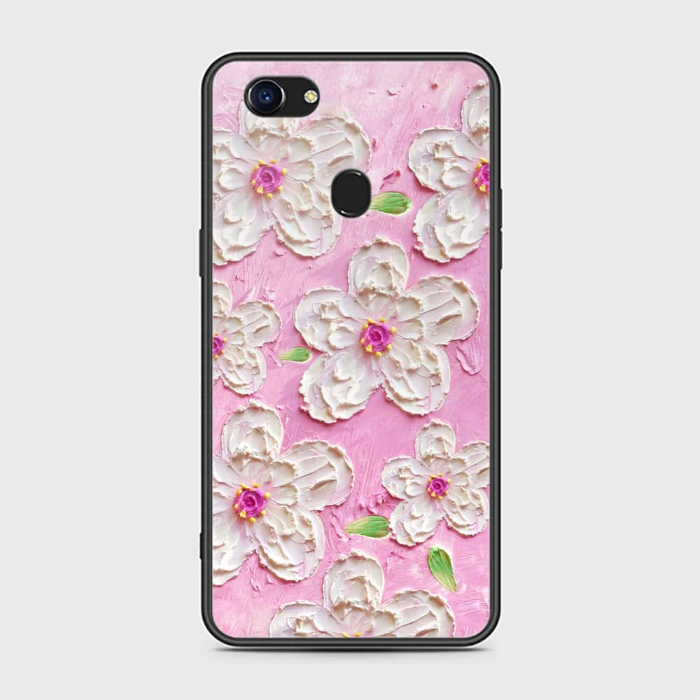 Oppo F5 Cover - Floral Series - Design 5 - Pink & White - HQ Ultra Shine Premium Infinity Glass Soft Silicon Borders Case