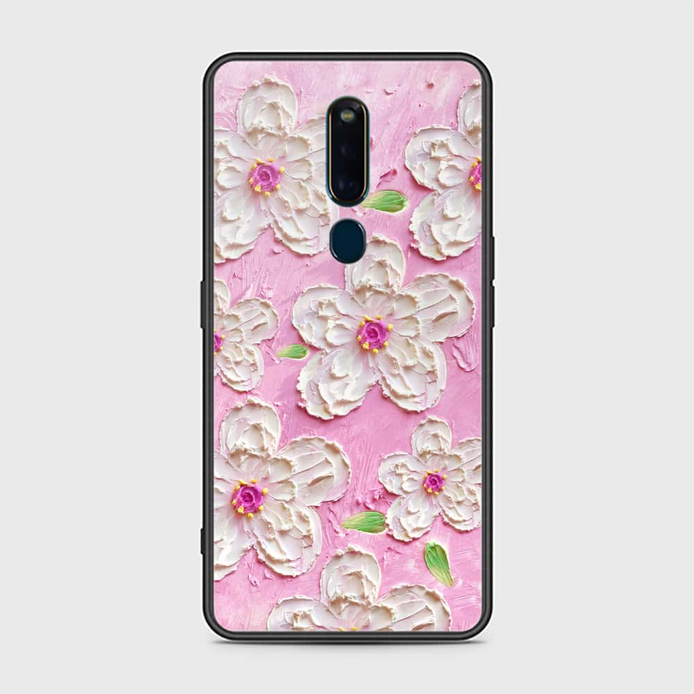 Oppo F11 Pro Cover - Floral Series - Design 5 - Pink & White - HQ Ultra Shine Premium Infinity Glass Soft Silicon Borders Case