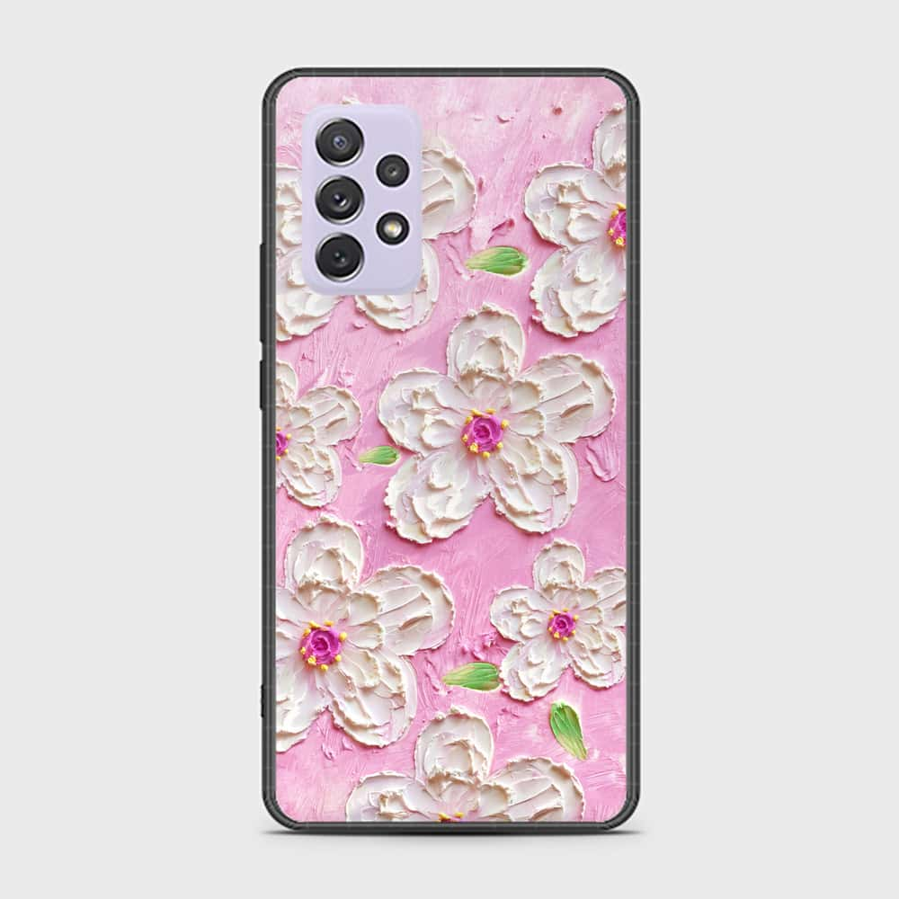 Samsung Galaxy A72 Cover - Floral Series - Design 5 - Pink & White - HQ Ultra Shine Premium Infinity Glass Soft Silicon Borders Case