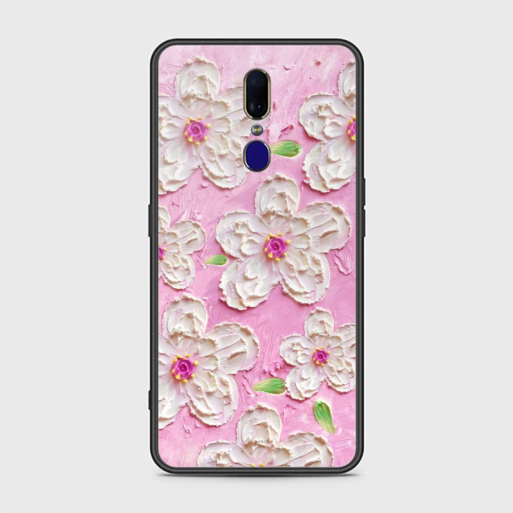 Oppo F11 Cover - Floral Series - Design 5 - Pink & White - HQ Ultra Shine Premium Infinity Glass Soft Silicon Borders Case