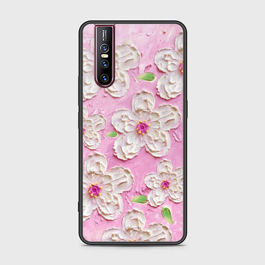 Vivo V15 Pro Cover - Floral Series - Design 5 - Pink & White - HQ Ultra Shine Premium Infinity Glass Soft Silicon Borders Case