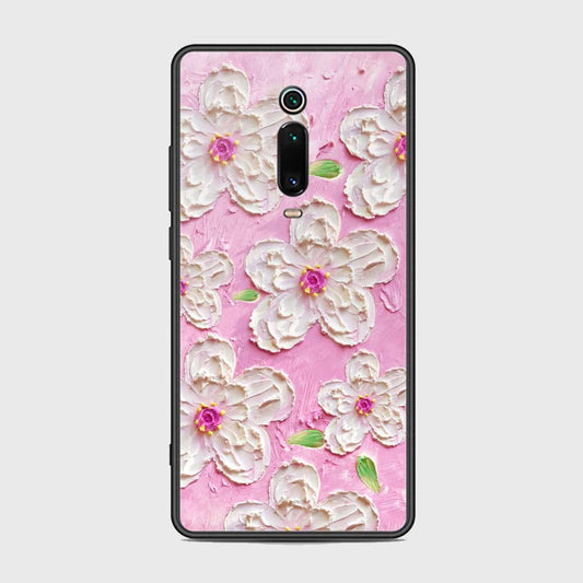 Xiaomi Mi 9T Cover - Floral Series - Design 5 - Pink & White - HQ Ultra Shine Premium Infinity Glass Soft Silicon Borders Case