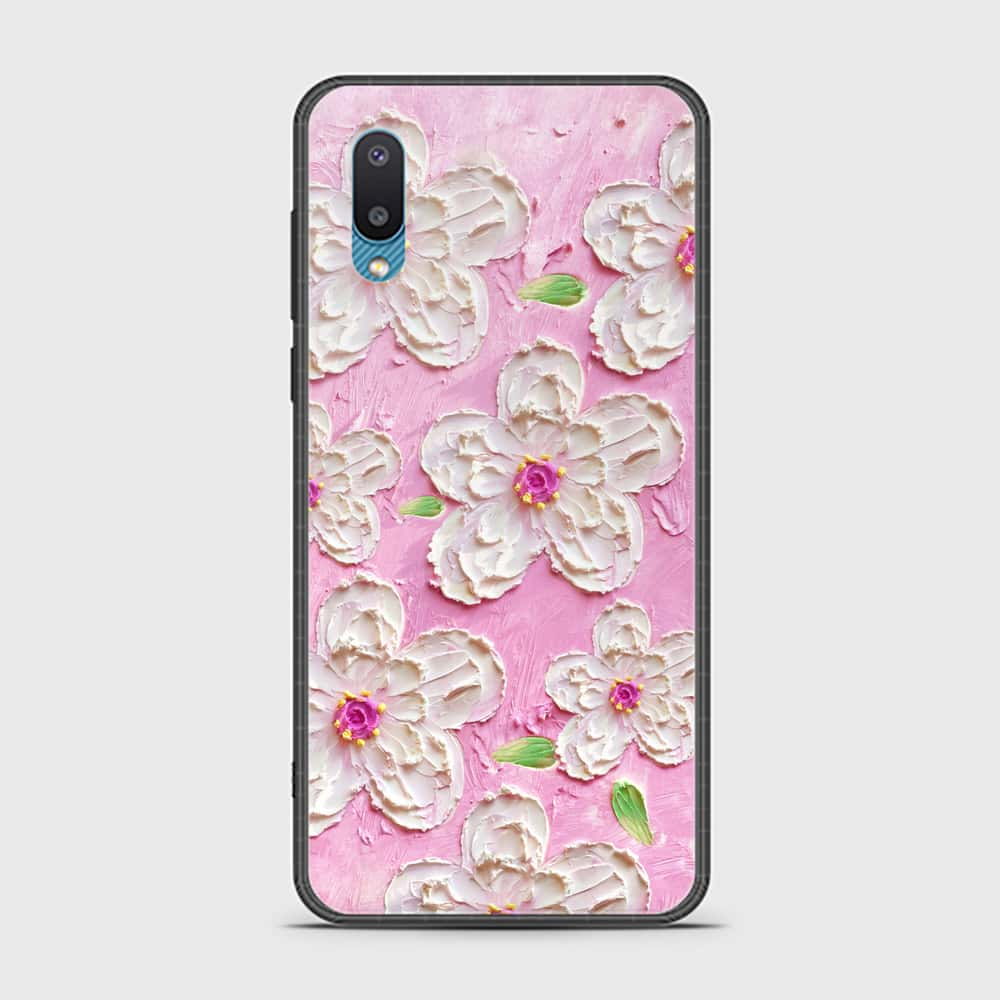 Samsung Galaxy A02 Cover - Floral Series - Design 5 - Pink & White - HQ Ultra Shine Premium Infinity Glass Soft Silicon Borders Case