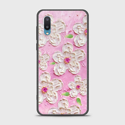 Samsung Galaxy A02 Cover - Floral Series - Design 5 - Pink & White - HQ Ultra Shine Premium Infinity Glass Soft Silicon Borders Case