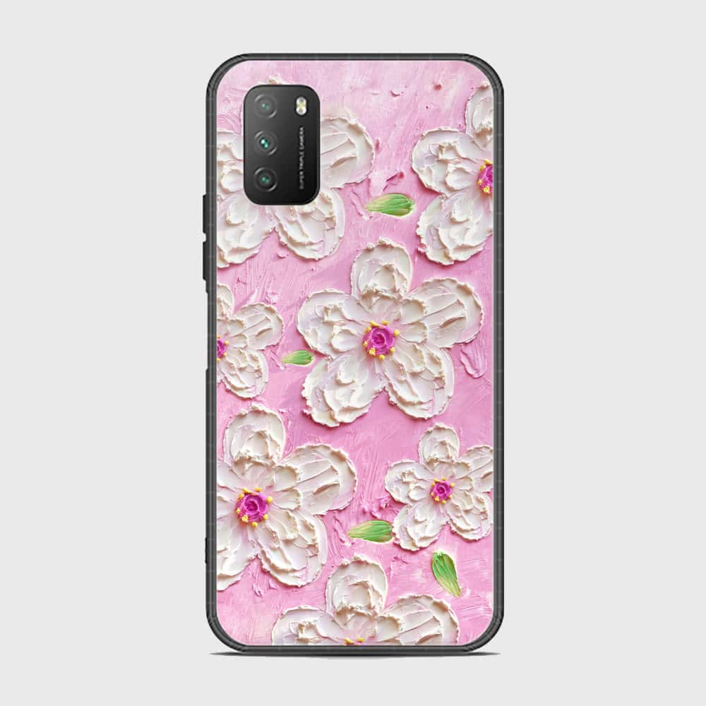 Xiaomi Poco M3 Cover - Floral Series - Design 5 - Pink & White - HQ Ultra Shine Premium Infinity Glass Soft Silicon Borders Case