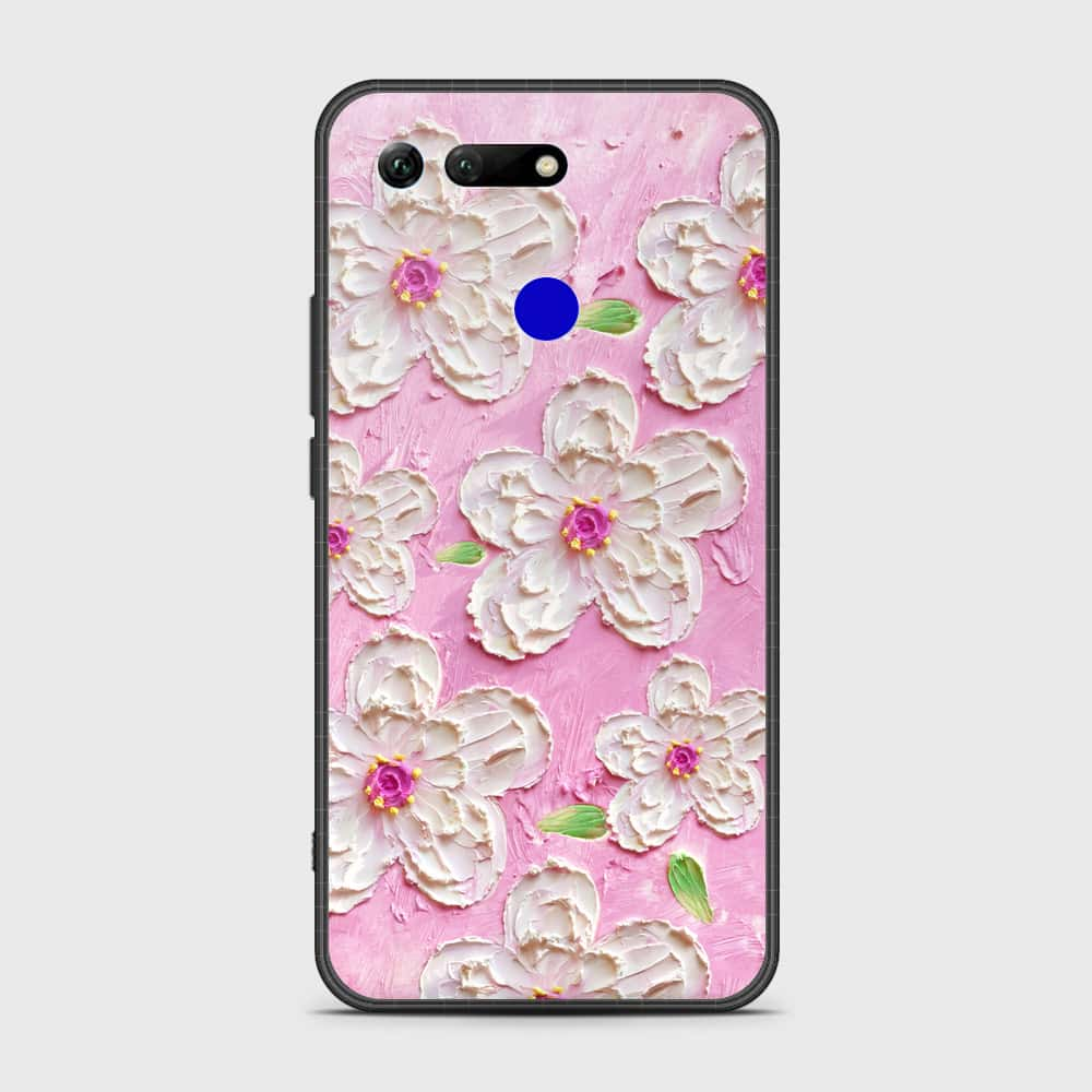 Huawei Honor View 20 Cover - Floral Series - Design 5 - Pink & White - HQ Ultra Shine Premium Infinity Glass Soft Silicon Borders Case