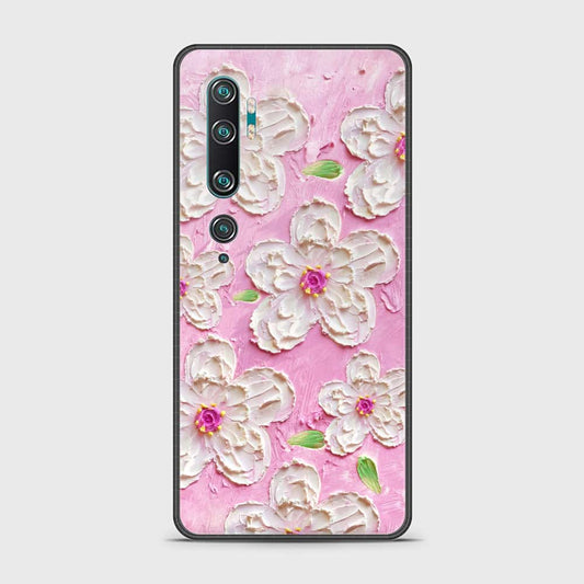 Xiaomi Mi CC9 Pro Cover - Floral Series - Design 5 - Pink & White - HQ Ultra Shine Premium Infinity Glass Soft Silicon Borders Case