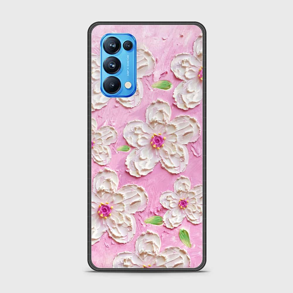 Oppo Reno 5 Pro Cover - Floral Series - Design 5 - Pink & White - HQ Ultra Shine Premium Infinity Glass Soft Silicon Borders Case