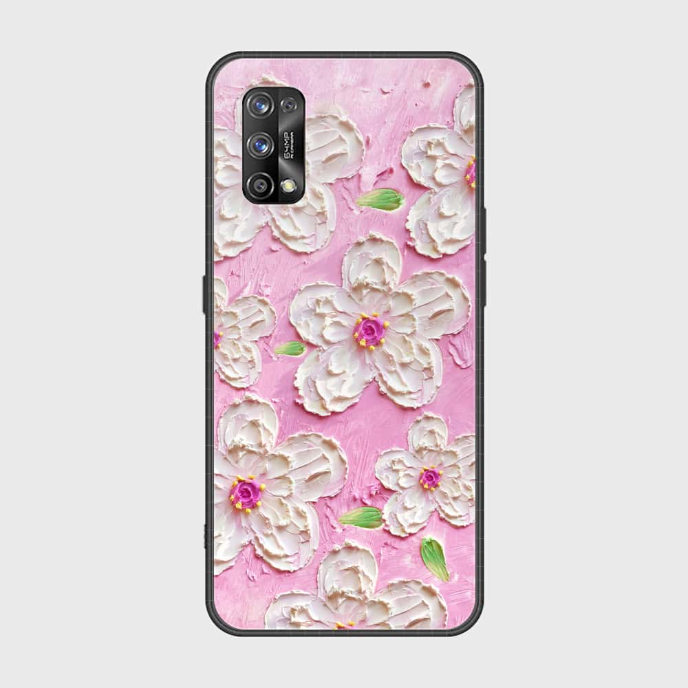 Realme 7 Pro Cover - Floral Series - Design 5 - Pink & White - HQ Ultra Shine Premium Infinity Glass Soft Silicon Borders Case