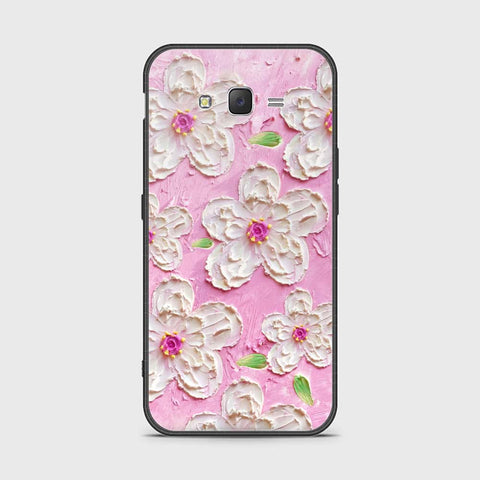 Samsung Galaxy J7 2015 Cover - Floral Series - Design 5 - Pink & White - HQ Ultra Shine Premium Infinity Glass Soft Silicon Borders Case