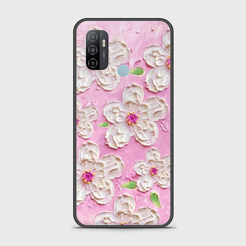 Oppo A53 Cover - Floral Series - Design 5 - Pink & White - HQ Ultra Shine Premium Infinity Glass Soft Silicon Borders Case