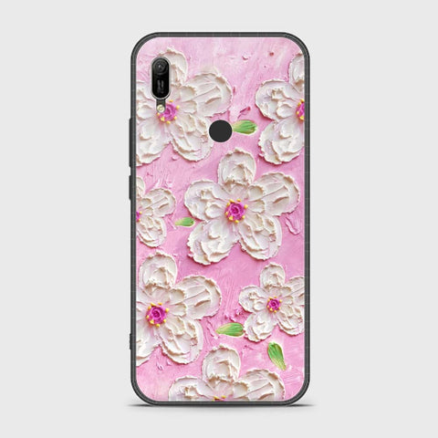 Huawei Y6 Prime 2019 Cover - Floral Series - Design 5 - Pink & White - HQ Ultra Shine Premium Infinity Glass Soft Silicon Borders Case