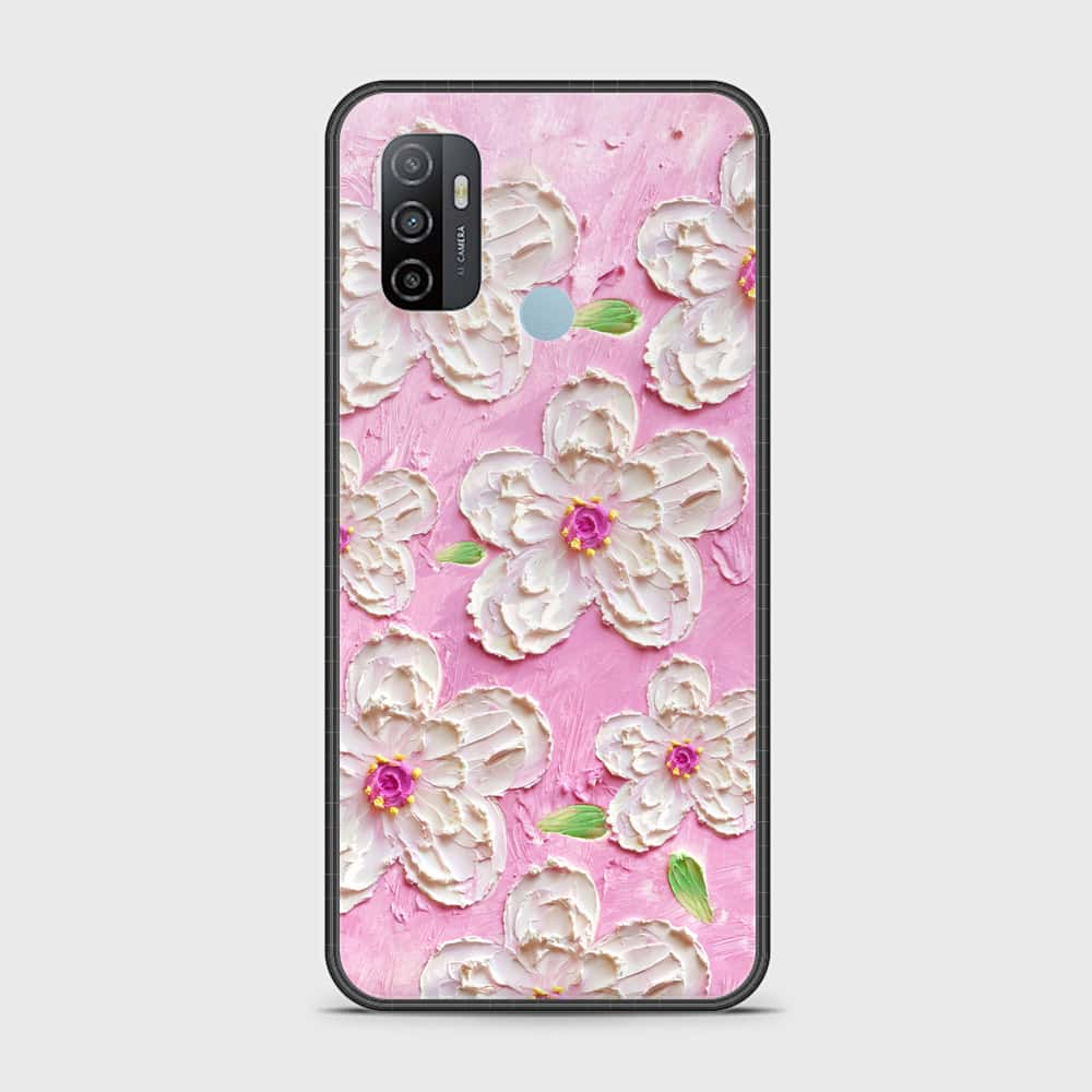 Oppo A53s Cover - Floral Series - Design 5 - Pink & White - HQ Ultra Shine Premium Infinity Glass Soft Silicon Borders Case