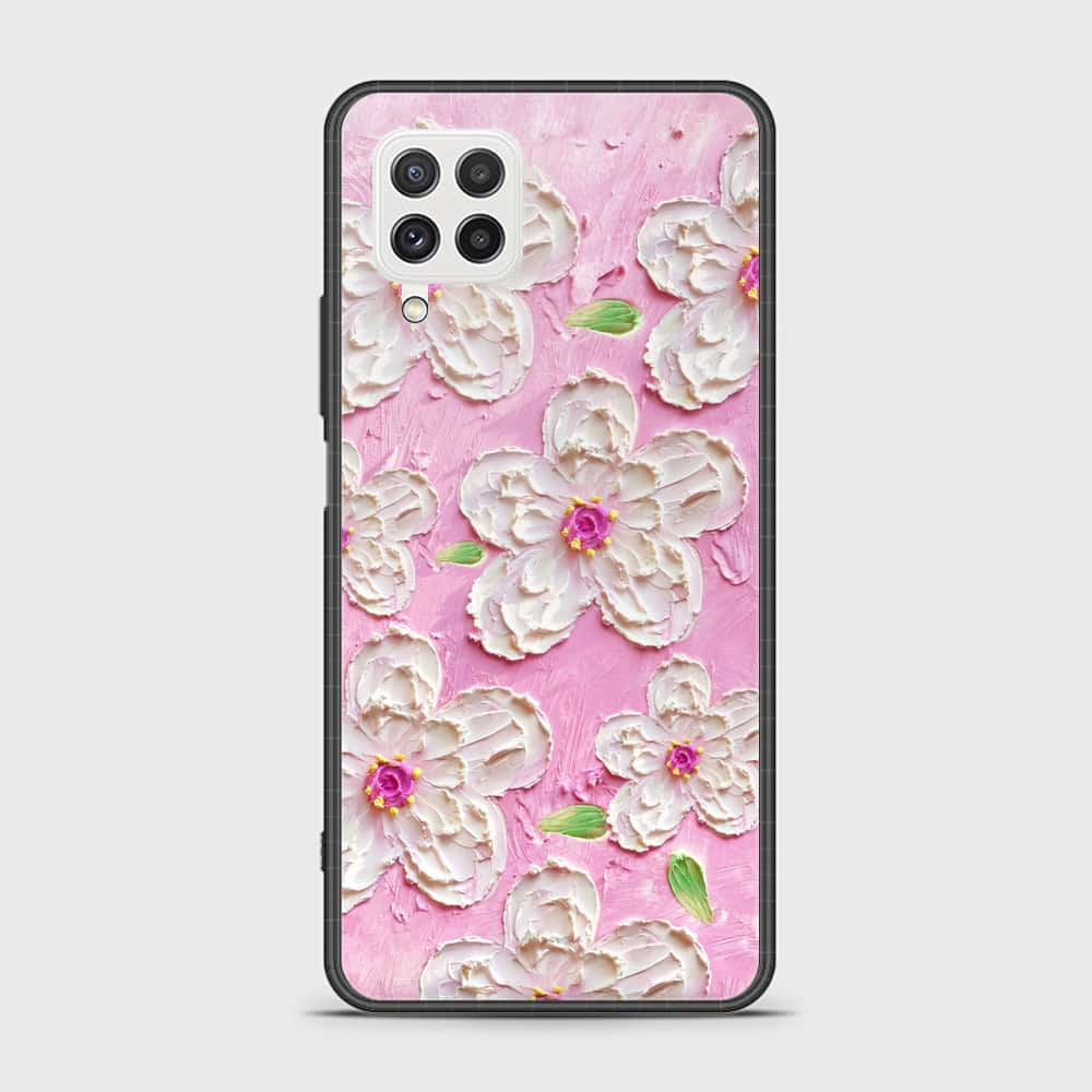 Samsung Galaxy A22 Cover - Floral Series - Design 5 - Pink & White - HQ Ultra Shine Premium Infinity Glass Soft Silicon Borders Case