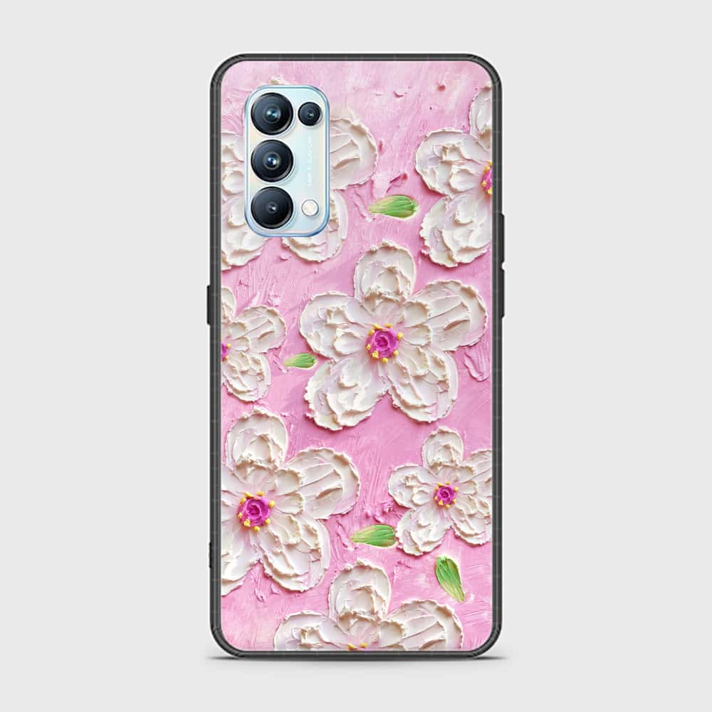 Oppo Reno 5 Pro 5G Cover - Floral Series - Design 5 - Pink & White - HQ Ultra Shine Premium Infinity Glass Soft Silicon Borders Case