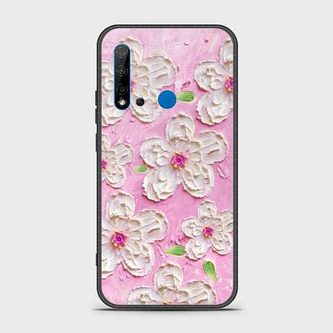 Huawei P20 Lite 2019 Cover - Floral Series - Design 5 - Pink & White - HQ Ultra Shine Premium Infinity Glass Soft Silicon Borders Case