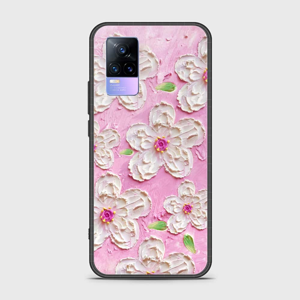 Vivo V21e Cover - Floral Series - Design 5 - Pink & White - HQ Ultra Shine Premium Infinity Glass Soft Silicon Borders Case