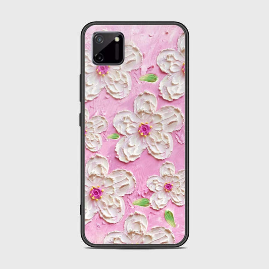 Realme C11 Cover - Floral Series - Design 5 - Pink & White - HQ Ultra Shine Premium Infinity Glass Soft Silicon Borders Case