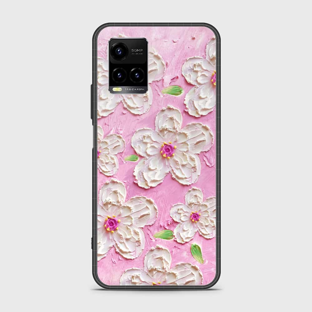 Vivo Y21e Cover - Floral Series - Design 5 - Pink & White - HQ Ultra Shine Premium Infinity Glass Soft Silicon Borders Case