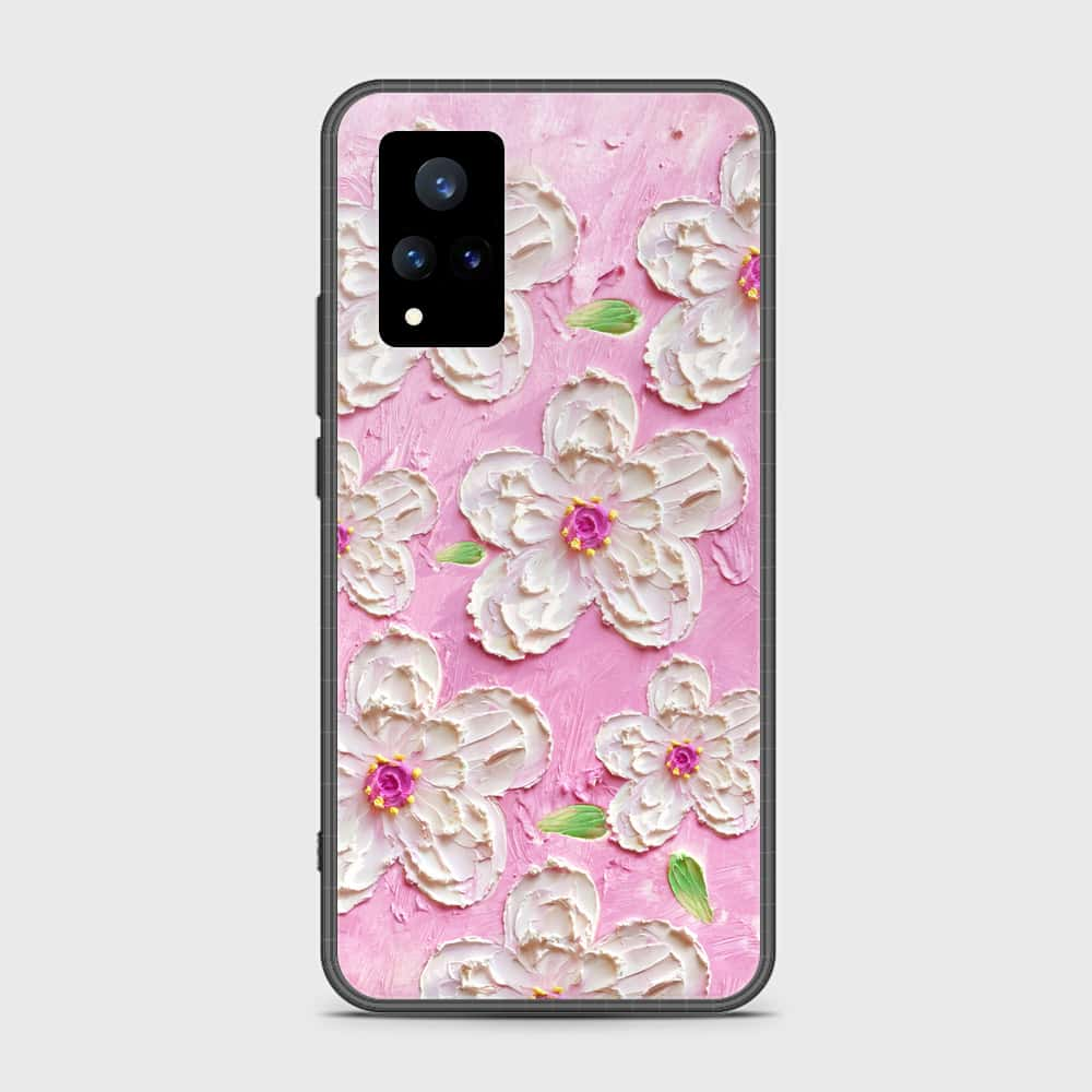 Vivo V21s Cover - Floral Series - Design 5 - Pink & White - HQ Ultra Shine Premium Infinity Glass Soft Silicon Borders Case