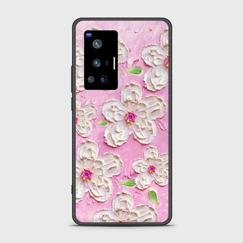 Vivo X70 Pro Cover - Floral Series - Design 5 - Pink & White - HQ Ultra Shine Premium Infinity Glass Soft Silicon Borders Case