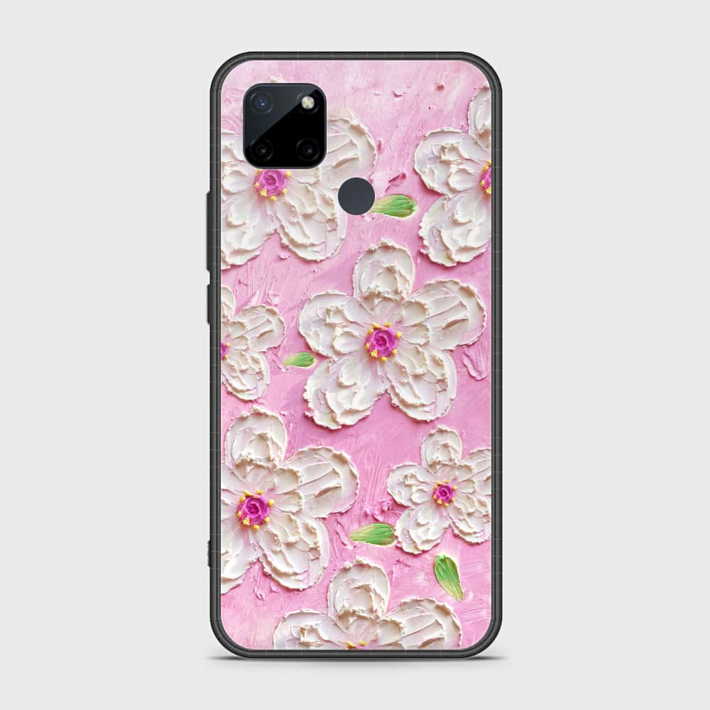 Realme C25Y Cover - Floral Series - Design 5 - Pink & White - HQ Ultra Shine Premium Infinity Glass Soft Silicon Borders Case