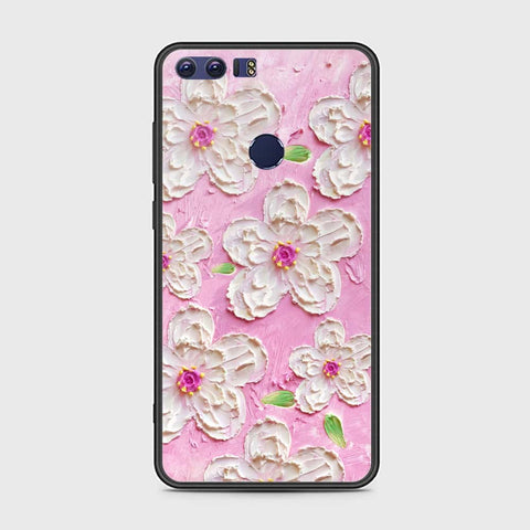 Huawei Honor 8 Cover - Floral Series - Design 5 - Pink & White - HQ Ultra Shine Premium Infinity Glass Soft Silicon Borders Case