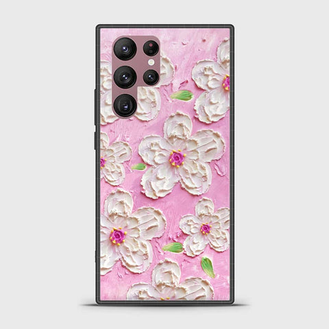 Samsung Galaxy S22 Ultra 5G Cover - Floral Series - Design 5 - Pink & White - HQ Ultra Shine Premium Infinity Glass Soft Silicon Borders Case